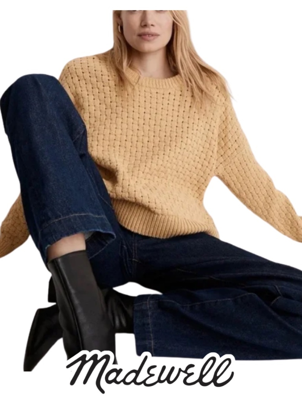 Madewell | Basketweave Stitch Pullover Sweater Autumn Gold - Size M